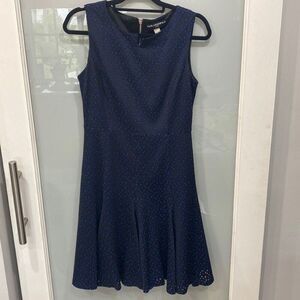 Karl Lagerfeld Women's Paris Black Blue Pattern Laser Cut A-Line Lined Dress 8